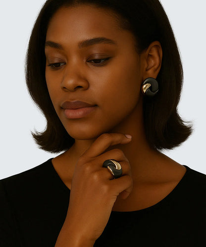 Black Titanium Ring In 18K Gold