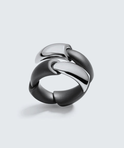 Black Titanium Ring In 18K Gold