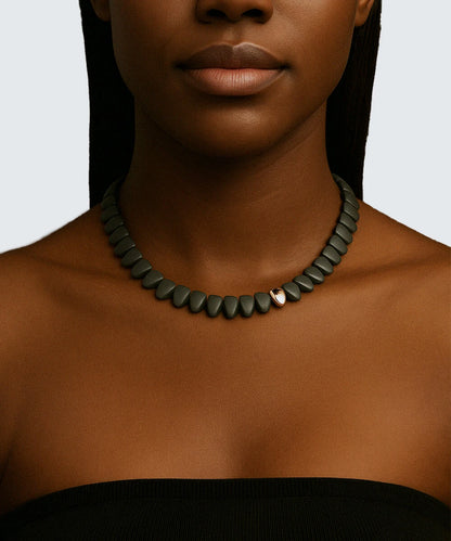 Gold Necklace With Black Stone Pendant
